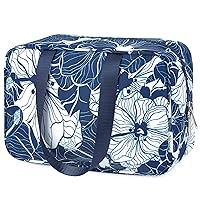 Full Size Toiletry Bag Large Cosmetic Bag Travel Makeup Bag Organizer Medicine Bag for Women (Blue Lotus, Large)