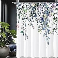 Gibelle Long Shower Curtain 72 x 78, Green Eucalyptus Leaves Shower Curtain, Watercolor Floral Plant Bathroom Curtains Shower Set with Hooks