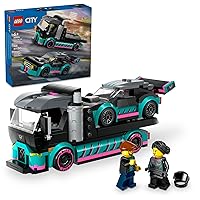 LEGO City Race Car and Car Carrier Truck Toy Playset, Easter Basket Race Car Toy, Vehicle Transporter with Adjustable Loading Ramp, Racer and Driver Minifigures, Easter Gift for Kids Ages 6+, 60406