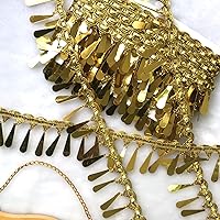 10 Yards Sparkling Round Coin Shape Sequin Fringe Trim Belly Dance Tassels Trim for Belt Chain Party Accessories DIY Cloth (Gold with Drop Sequins)