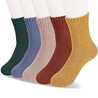 5 Pairs Womens Wool Socks,Warm Hiking Walking Cozy Crew Boot Socks Thermal Gifts Socks, Size 5-10