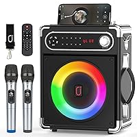 JYX Karaoke Machine with Two Wireless Microphones, Portable Bluetooth Speaker with Bass/Treble Adjustment, PA System with Remote Control, LED Lights,Supports TF Card/USB, AUX IN, FM, REC,TWS for Party