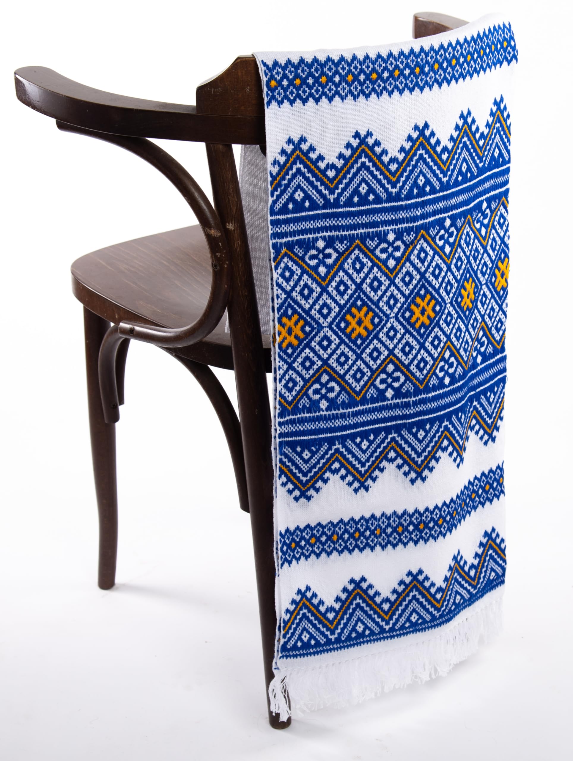 Rushnyk Ukrainian Handmade Embroidered Towel Blue Yellow Bright Wedding Decor 190 x 33 cm