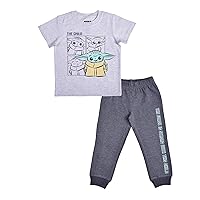 STAR WARS The Mandalorian Grogu Boys Short Sleeve Shirt and Jogger Pants for Toddler and Little Kids – Grey