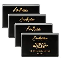 SheaMoisture Face and Body Bar for Oily, Blemish-Prone Skin African Black Soap Paraben Free 3.5 oz 4 Count, facial cleanser