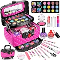 Hollyhi 41 Pcs Kids Makeup Kit for Girls, Washable Makeup Set Toy with Real Cosmetic Case for Little Girl, Pretend Play Makeup Beauty Set Birthday Toys Gift for 3 4 5 6 7 8 9 10 11 12 Years Old Kid