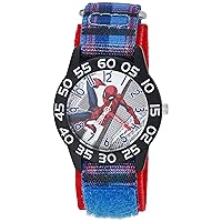 Marvel Spider-Man Boys' Black Plastic Time Teacher Watch, Blue and Red Nylon Strap, WMA000411