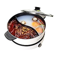 Joydeem Electric Multifunctional Hot Pot with Divider, Double Flavor Non-Stick Pot, Temperature Control, Large 5L Capacity for 6-8 People, 1500W, White