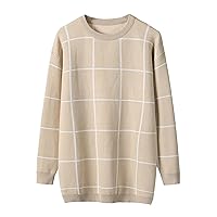 ECOWISH Women Pullover Sweater Turtleneck Plaid Long Sleeve Loose Casual Chunky Checked Knitted Winter Sweaters Jumper Tops