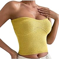 Women's Tube Tops Sexy Casual Knit Tank Top Strapless Shirts Summer Tight Bandeau Tanks Y2K Crop Tops for Women