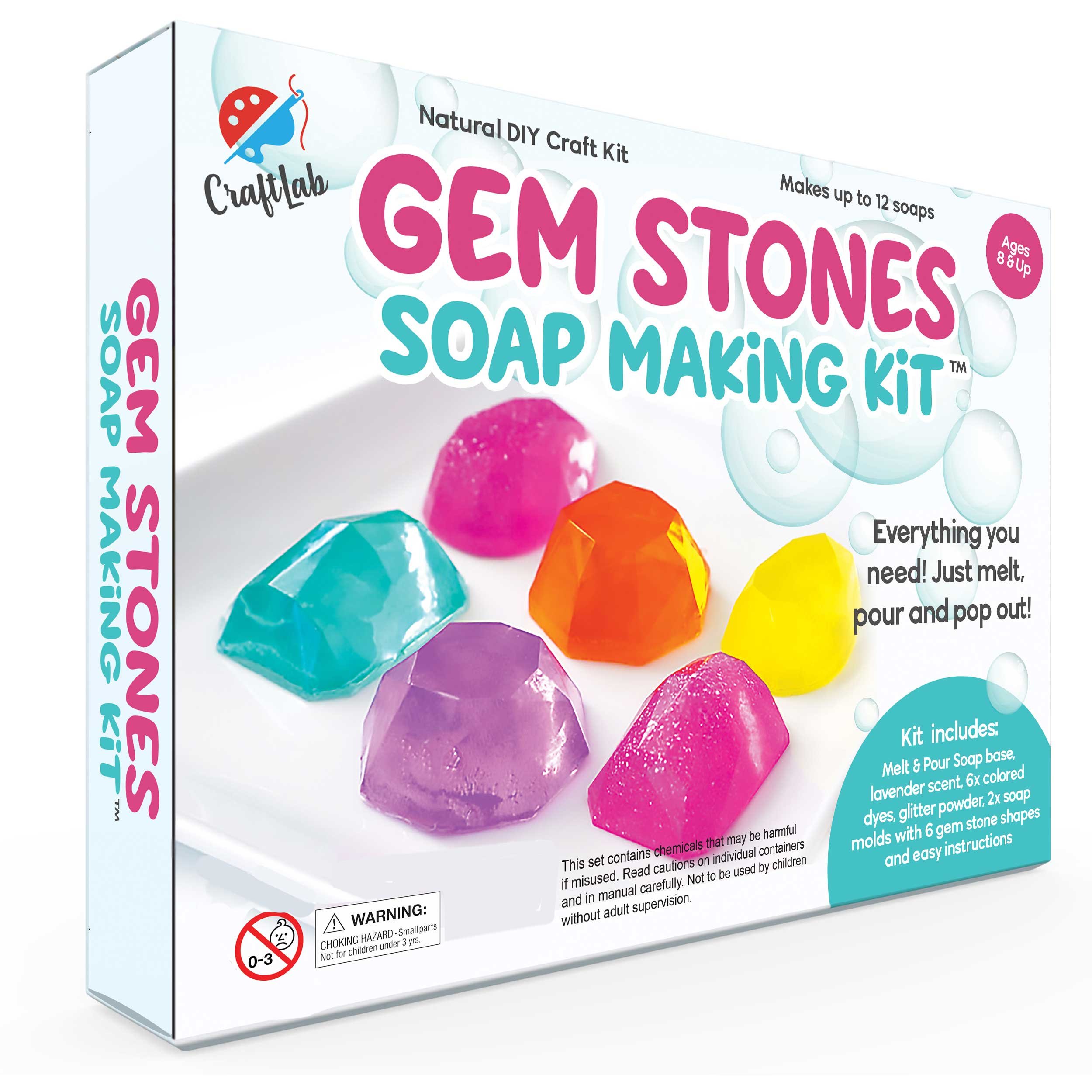 Gem Stones Soap Making Kit, Great DIY Craft Project, Gift & STEM Science Experiment for Kids Ages 8 and Up
