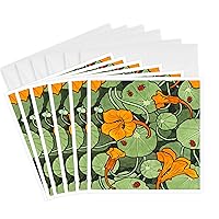 3dRose Art Nouveau Orange Nasturtium Flowers, Ladybirds Greeting Cards, 6