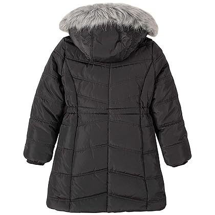 Calvin Klein Girls' Long Length Hooded Puffer Jacket with Fleece Lining