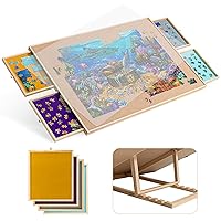 Becko US 1500-Pc Tilting Jigsaw Puzzle Board with 4 Colorful Drawers & Cover, Adjustable Puzzle Table with Built-in Easel/Stand, Portable Tables with Storage for Adults, with Premium Flannel Tabletop
