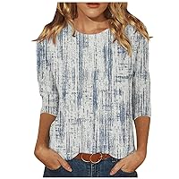 3/4 Length Sleeve Womens T Shirts Fashion Tie Dye Striped Crewneck Shirts Top Quarter Sleeve Slim Tees Blouses