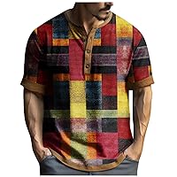 Henley Shirts for Men Short Sleeve Graphic Embroidered Baggy Fashion Summer Printed Oversized T-Shirt