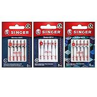 SINGER Assorted Quilting Sewing Machine Needles in Sizes 60/08, 70/10, 80/12, 90/14 - Microtex Needles, Quilting Needles, and Stretch Needles, 15 pc Set