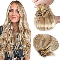Hairro I Tip Hair Extensions Human Hair Blonde Pre Bonded Keratin Cold Fusion I Tip Real Remy Human Hair Extension For Women 50 Strands 50G/Pack (16Inch, Mixed Camel Blonde)