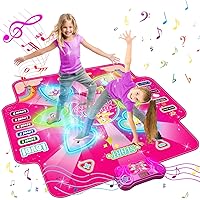 Hollyhi LED Light Up Dance Mat for Girls, Dance Mats with 6-Button Wireless BT Connect, Music Dance Game Kids Birthday Gifts for 3 4 5 6 7 8 9 10 11 12 Year Old Girl Boy, Play Kid Dance Pad (Pink)
