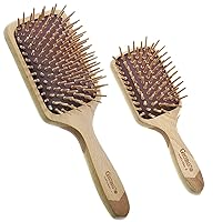 Giorgio Eco Friendly Wooden Bristle Hairbrush - Bundle Detangling Brush and Hair Growth Brush for Thick or Long Hair - Paddle Hair Brush Made with Anti Static Beechwood, Silicone Massage Cushion