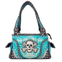 Texas West Women's Embroidered Metal Skull Purse Handbag and Wallet set in 7 colors