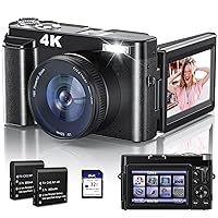 Newest 4K Digital Camera for Photography and Video, 48MP Vlogging Camera with SD Card Autofocus Anti-Shake, 3'' 180° Flip Screen 16X Zoom Digital Camera with Flash, Compact Digital Camera for Travel