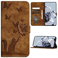 XYX Wallet Case for Samsung S8, Butterfly Cat Pattern PU Leather Folio Phone Case Cover with Card Slots for Galaxy S8, Brown
