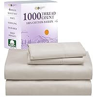 California Design Den Luxury 1000 Thread Count Sheets Queen, 100% Cotton Sateen 4-Pc Bedding with Deep Pocket Fitted and Flat Sheets, Soft & Cooling High Thread Count Beige Bed Sheets
