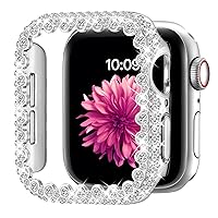 Bling Bumper Case Compatible with Apple Watch Series 7 45mm,Diamond Protective Face Cover for Women,Hard PC Frame Protector for iWatch 45mm Silver