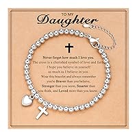 UNGENT THEM Silver Heart Cross Charm Bracelet for Women Girls, Birthday Christmas Baptism Communion Gifts for Granddaughter/Daughter/Niece