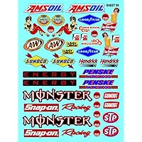 Racing Sponsor Sticker Gang Sheet 59-1/16-1/12-1/10th Scale White Vinyl R/C Model Decal Sticker Sheet Radio Control Lexan Body - Decorate Your R/c Cars, Boats, Trucks Other Scale Model Kit.