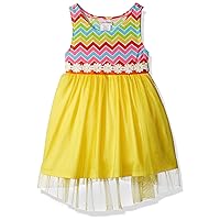 Youngland Girls' Toddler Chevron Knit to Mesh High Lo Dress with Daisy Trim