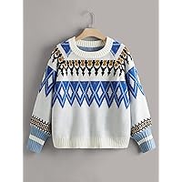 Casual Ladies Comfortable Plus Size Sweater Plus Geo Pattern Raglan Sleeve Sweater Leisure Perfect Comfortable Eye-catching (Color : Multicolor, Size : XX-Large)
