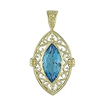 Carillon Swiss Blue Topaz Natural Gemstone Marquise Shape Pendant 10K, 14K, 18K Yellow Gold Casual Jewelry