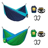 Camping Hammocks Duo - Set of 2, Adults and Kids Hammock for Outdoor, Indoor, Single & Double Use w/Tree Straps - Camping Gear Essentials,