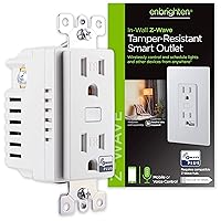Enbrighten Z-Wave Plus Smart Receptacle, Works with Alexa, Google Assistant, Tamper-Resistant, 1 Z-Wave Outlet & 1 Always On Outlet, Hub Required, White, Smart Outlet, Lamps, Small Appliances, 55256