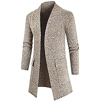 Men's Winter Long Sleeve Open Front Pockets Slim Knitted Cardigan Coat