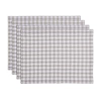 Solino Home Gingham Checks Linen Placemats – 100% Pure Linen Natural Plaid Table Mats Set of 4 – 14 x 19 Inch Machine Washable Placemats