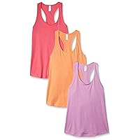 Clementine Apparel Women's Petite Plus Ideal Racerback Tank (Pack of 3), Hot Pink/Lilac/Light Orange, Small