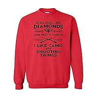 Funny Womens Hunting Sweatshirts Some Girls Like Diamonds I Like Camo Outdoor Collection (Red, Large)