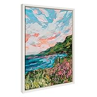 Kate and Laurel Sylvie Virgin Islands Framed Canvas Wall Art by Emily Kenney, 18x24 White, Colorful Abstract Watercolor Landscape Art for Wall
