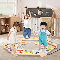 Wooden Balance Beam, 6 PCS Montessori Balance Beam Stepping Stones for Kids 2-8 Indoor Outdoor Play, Coordination Motor Skills Gymnastics Obstacle Course Toys for Girls & Boys