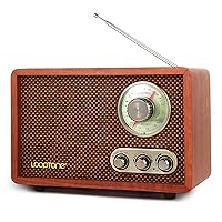 LoopTone USB SD Multifunction AM FM Vintage Radio with Bluetooth Speaker,Retro Wood Table Radio for Kitchen Living Room with Rotary Knob Brown