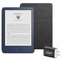 Kindle Essentials Bundle including Kindle (2022 release) - Denim, Fabric Cover - Black, and Power Adapter