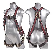 UFH10231G Kapture Elite 5-Point Full Body Safety Harness Fall Protection with 3 D-Rings and Tongue Buckle Legs, ANSI Compliant, M-L, Red/Black