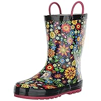Western Chief Girls Waterproof Printed Rain Boot with Easy Pull on Handles, Floral Swirl, 3 Little Kid