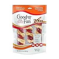 Good'n'Fun Triple Flavor Crunchy Spirals, Dog Chew Sticks, Premium Chicken and Beef Hide Treats for Dogs, 3 Pack