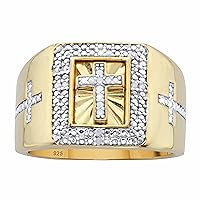 PalmBeach Men's Yellow Gold-plated Sterling Silver Round Genuine Diamond Cross Ring (1/10 cttw, I Color, I3 Clarity) Sizes 8-16