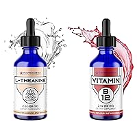L-Theanine + Liquid B12 - Sublingual Drops - 99% Pure Methylcobalamin - Adjustable Dosing - Vegan, Organic, Non-GMO - Highly Absorbable Methyl Vitamin B12 Supplement - For Energy Production