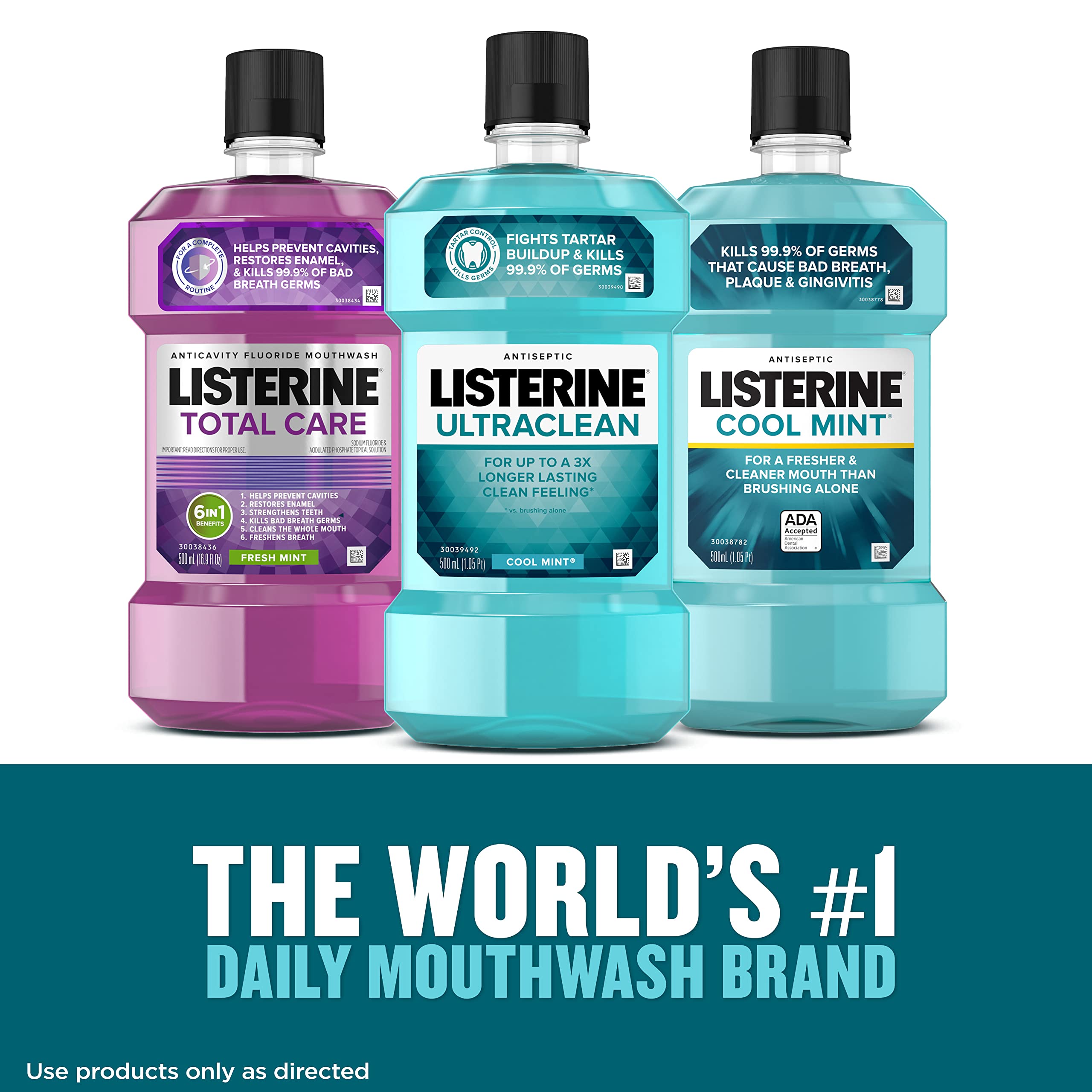 Listerine Ultraclean Oral Care Antiseptic Mouthwash to Help Fight Bad Breath Germs, Gingivitis, Plaque and Tartar, Oral Rinse for Healthy Gums & Fresh Breath, Cool Mint Flavor, 500 mL